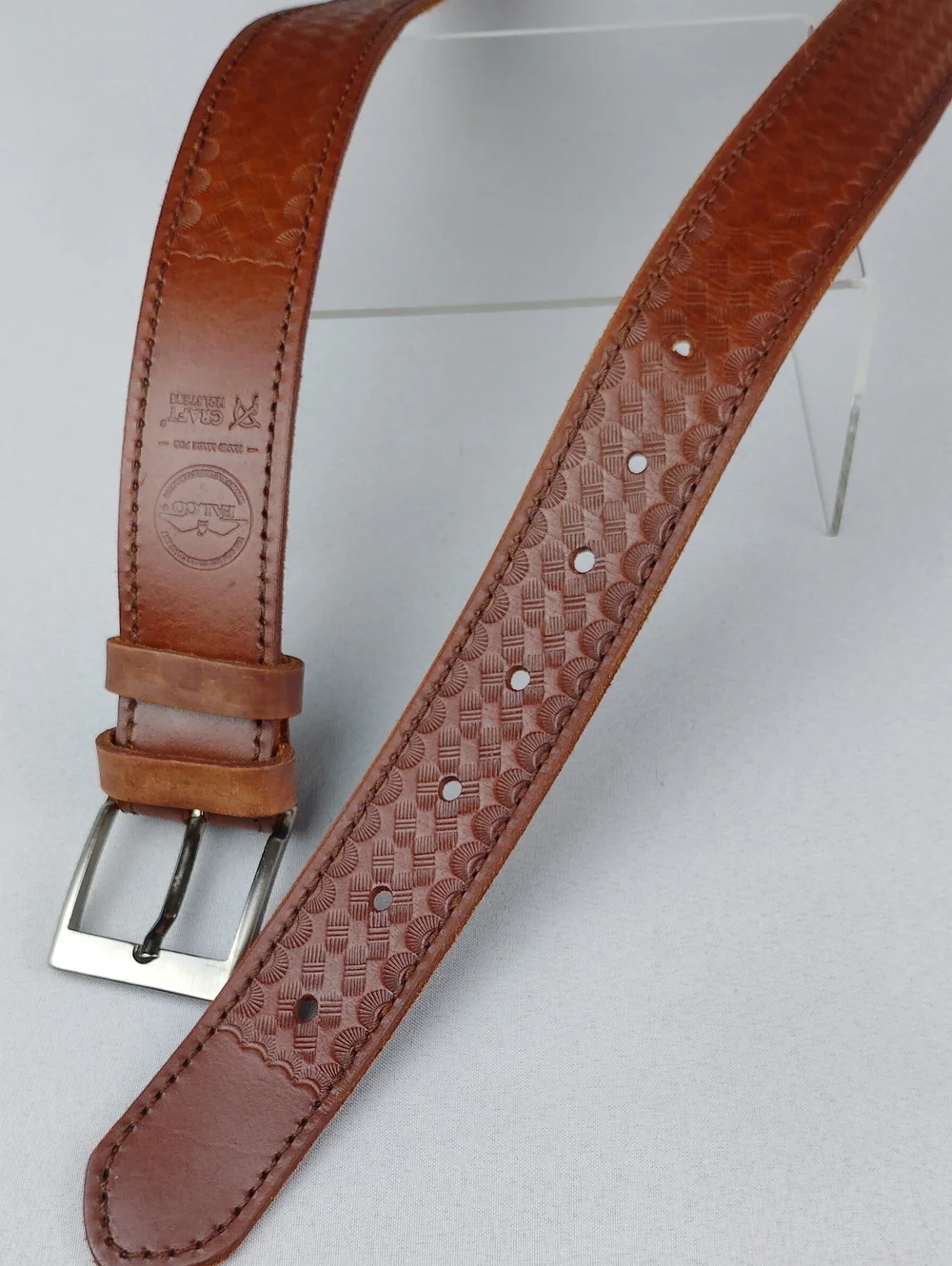 Falco Brown Tooled Leather Men's Belt .